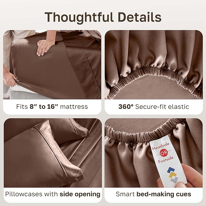 California Design Den Full Size Bed Sheets Set - Soft 400 Thread Count Sateen, Natural 100% Cotton Sheets with Deep Pockets, Breathable, and Durable Bedding Set - Espresso Chocolate Brown