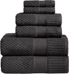 NY Loft 100% Cotton Towel Set 6 Piece | Super Soft & Absorbent Quick-Dry 2 Bath Towels 2 Hand Towels & 2 Washcloths | Textured and Durable Cotton | Premium Thick Towels | 6 Piece Set - Black
