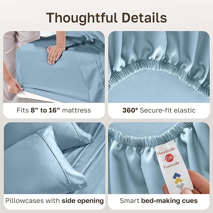 California Design Den Full Size Bed Sheets Set - Soft 400 Thread Count Sateen, Natural 100% Cotton Sheets with Deep Pockets, Breathable, and Durable Bedding Set - Sky Blue