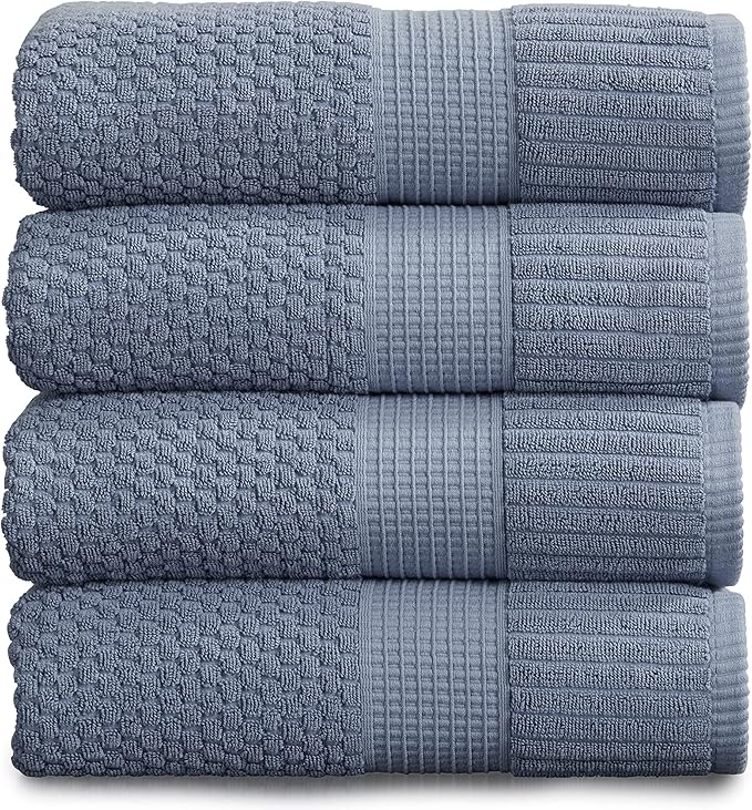 NY Loft 100% Cotton Bath Towel Set of 4 | Blue Towels | Oeko-TEX® Standard 100 | Soft & Absorbent, Quick-Dry Bath Towels | 30" x 52" | | Trinity Collection - Flint Stone