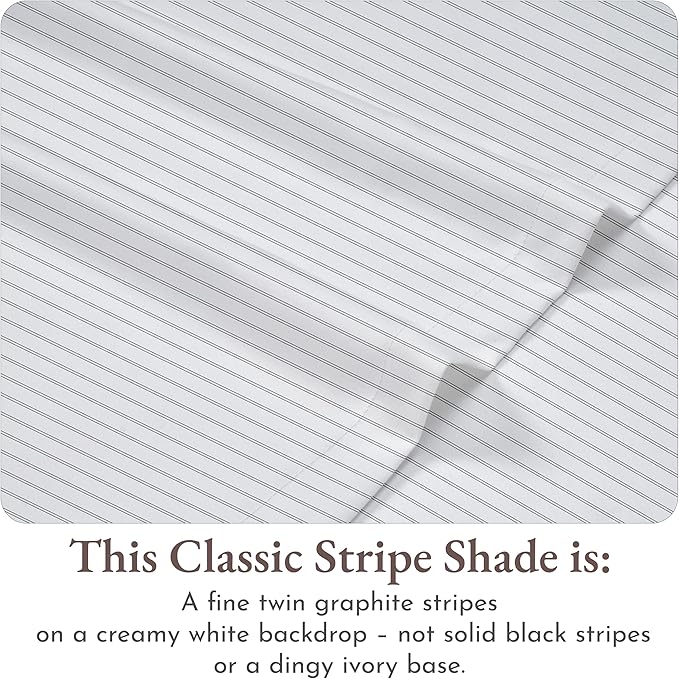 California Design Den King Bed Sheets Stripe Set, 100% Cotton Deep Pocket King Sheets & Pillowcase Set, Soft Sateen Weave - Classic Stripe