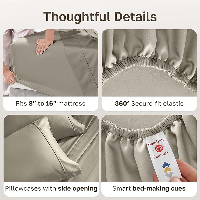 California Design Den California King Sheet Sets - Soft 400 Thread Count Sateen, 100% Cotton Sheets with Deep Pockets, Breathable, and Durable Bedding Set - Taupe