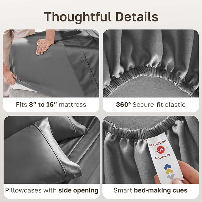 California Design Den California King Sheet Sets - Soft 100% Cotton Sheets, Soft Sateen Weave, Deep Pockets, and Durable Bedding Set - Grey