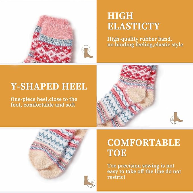SISOSOCK 5 Pairs Fuzzy Soft Cozy Fluffy Socks for Women, Casual Thick Plush Comfy Sleep Socks, Warm Winter Gifts for Women