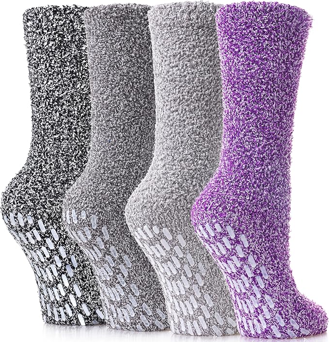 Yebing Non Slip Hospital Socks for Women with Grips Fuzzy Cozy Anti Skid Slipper Socks Winter Warm Soft Fluffy Sleep Socks